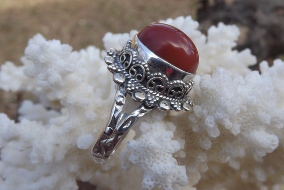 Carnelian Multi Color red Ring - Size 8- vintage - image 5