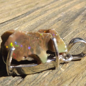 Ethiopian Opal Rough freeform chunk nugget sterling silver pendant -