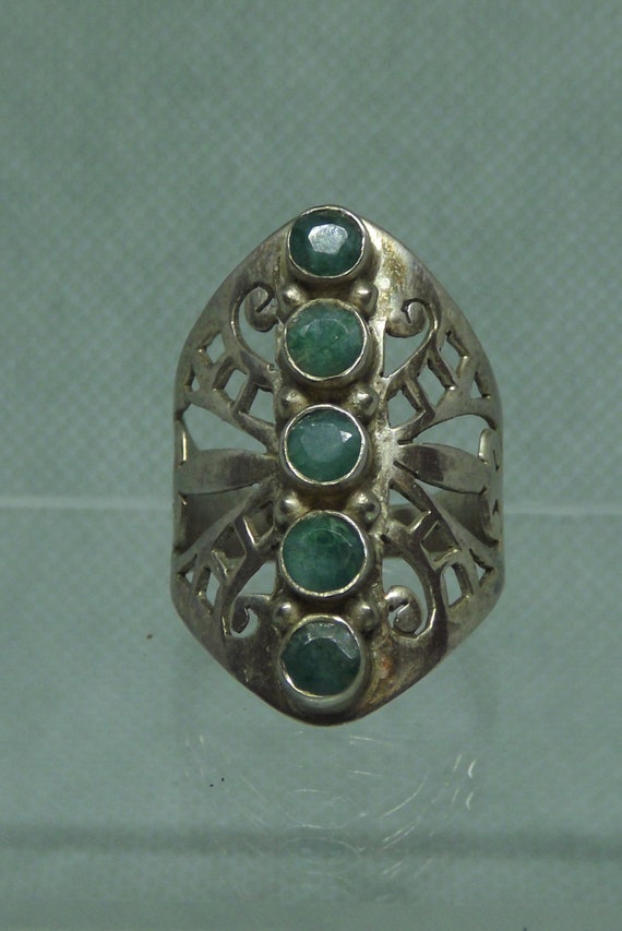 Sterling Silver Emerald Ring – Filigree Gemstone, Size 7.5