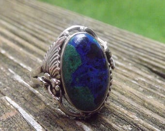 Beautiful Malachite in Azurite sterling silver ring - Southwestern style - Navajo- one of the kind item