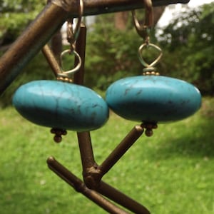 Blue Turquoise lever back sterling silver gold filled earrings