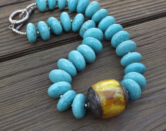 Statement turquoise necklace with antique accent