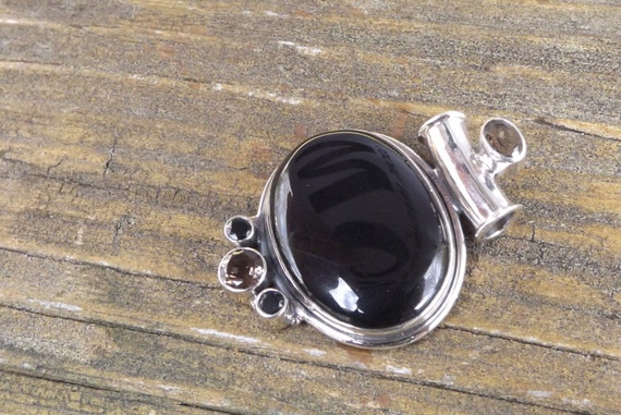 Black Onyx & Smoky Topaz 925 Sterling Silver Pend… - image 3