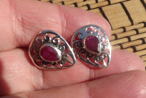 Ruby filigree earrings -sterling silver - image 5