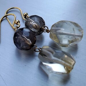 Genuine AAA Citrine and Smoky Topaz Quartz gold dangle earrings