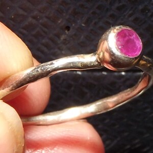 Dainty genuine red ruby hammerred sterling silver ring - size 7.5