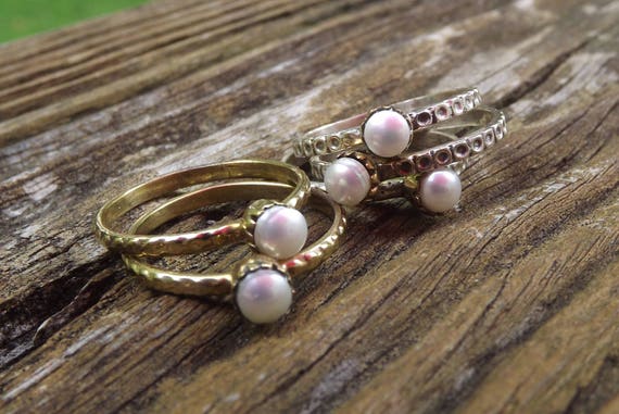 Pearl stackable sterling silver ring Mix and Matc… - image 2