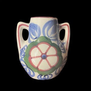 Vintage SMF Schramberg Pottery Vase Double Handled Floral Majolika Eva Zeisel