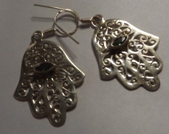 Mystic Topaz Hamsa filigree earrings -sterling silver - Kabbalah -Talisman - Middle East - Fatima Hand - Good Luck - Protection