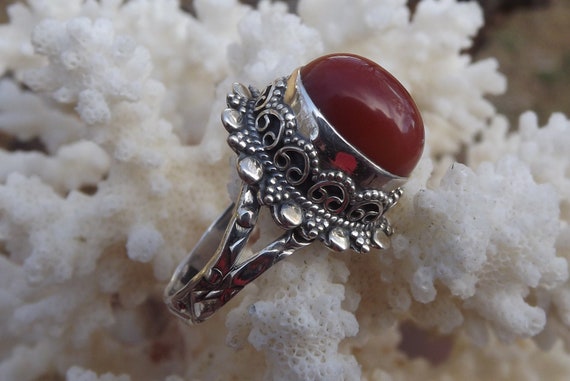 Carnelian Multi Color red Ring - Size 8- vintage - image 6