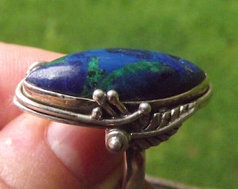 Navajo Sterling Silver Azurite Malachite Ring - Southwestern Style