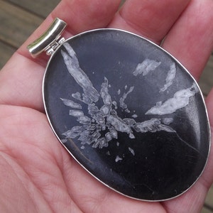 Good Luck charm -CHRYSANTHEMUM stone sterling silver HUGE pendant - rare - unique