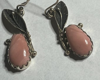 Genuine Pink Opal sterling silver earrings