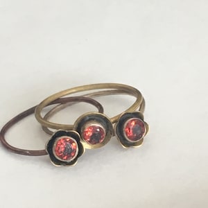 HOTTEST STYLE Genuine Faceted Garnet Flower Stack Silver Ring - Size 9 - Mix and Match- Stack Rings Collection