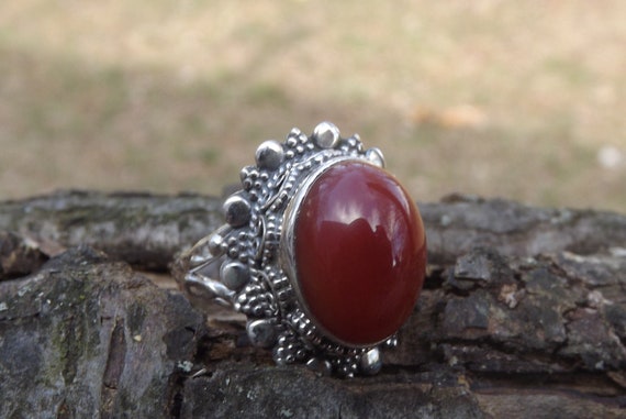 Carnelian Multi Color red Ring - Size 8- vintage - image 3