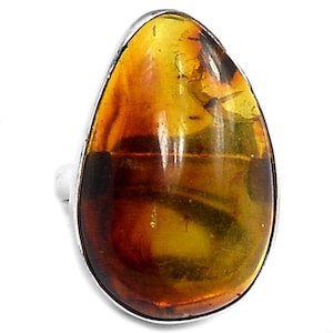 Columbia Green Amber ring - sterling silver - handmade - green amber- size 8