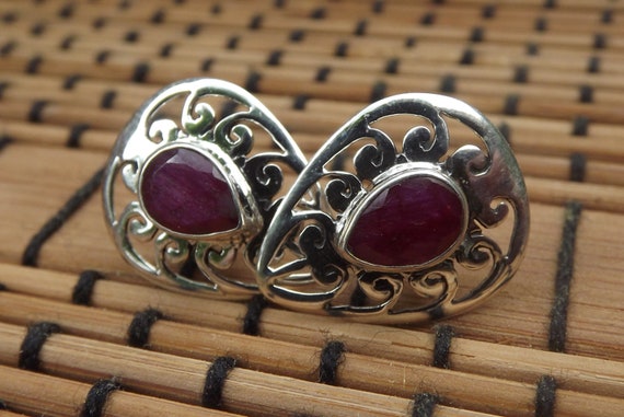 Ruby filigree earrings -sterling silver - image 1