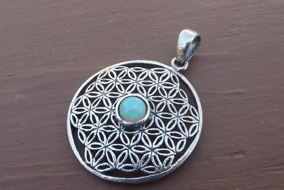 Silver Filigree Fire Opal Seed of the Life Pendan… - image 3