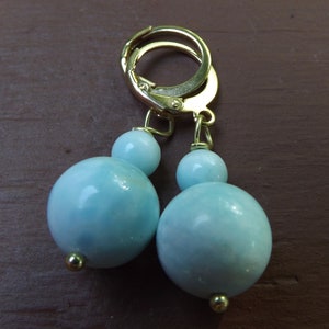 Stylish Larimar long dangle earrings - lever back - gold filled - sterling silver