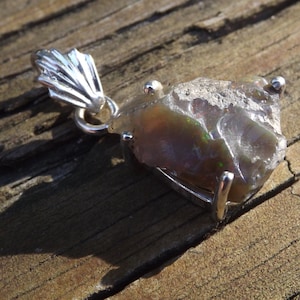 Ethiopian Opal Rough free form chunk nugget sterling silver pendant -