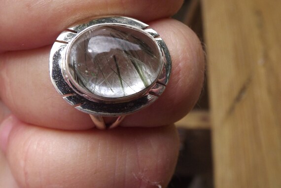 Genuine Tourmalinated Quartz ring in Solid Sterling Modern Style Mounting - size 6 -Protective Field Of Energy -shamanic gemstone -grounding View 4
