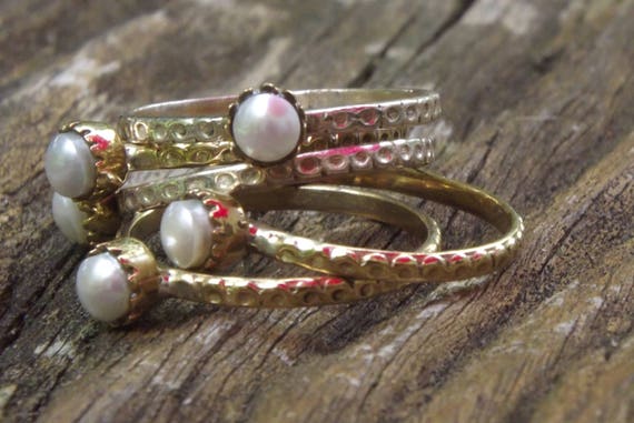 Pearl stackable sterling silver ring Mix and Matc… - image 5