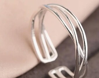Trendy Intertwine Design High Quality Sterling Silver Unisex Ring - adjustable one size fits all