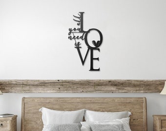 All You Need is Love Metal Sign, Minimalist Housewarming Gift, Newlywed Gift, Metal Wall Hanging for Bedroom, A Love Metal Art Sign