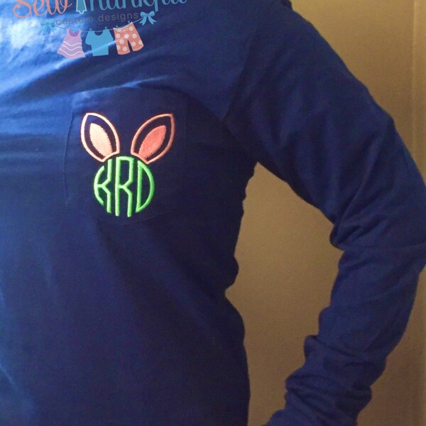 Easter monogram shirt, bunny ear monogram shirt, teen easter shirt, easter embroidery, ladies easter monogram