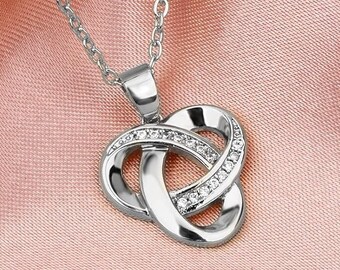 Love Knot Necklace, Sterling Silver Diamond Accent Love Knot Pendant Necklace, Forever Love Knot Infinity Necklace for Women