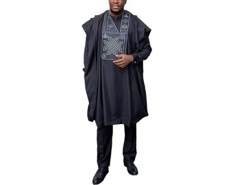 Dashiki 3 pièces Agada pour homme, broderie Vêtements africains pour hommes Dashiki boutonnés Chemises et pantalons Tenues 3 pièces