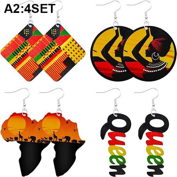 HandMade African Earrings for Women Black History Month Earrings Wooden African Map Earrings for Girls