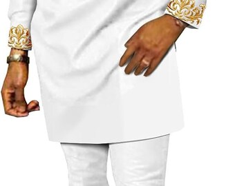 African Suits for Men Embroidery Shirts and Pants 2 Piece Set Dashiki Outfits Tribal Kaftan for Wedding