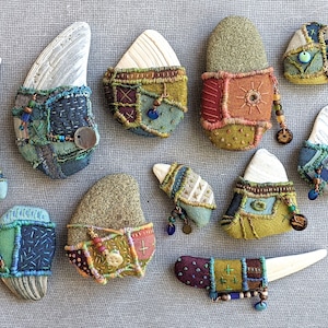 Objects of Comfort Talismans PDF Tutorial Pattern Hand Stitched One-of-a-Kind Talismans from Stones, Shells and Fabric. image 6
