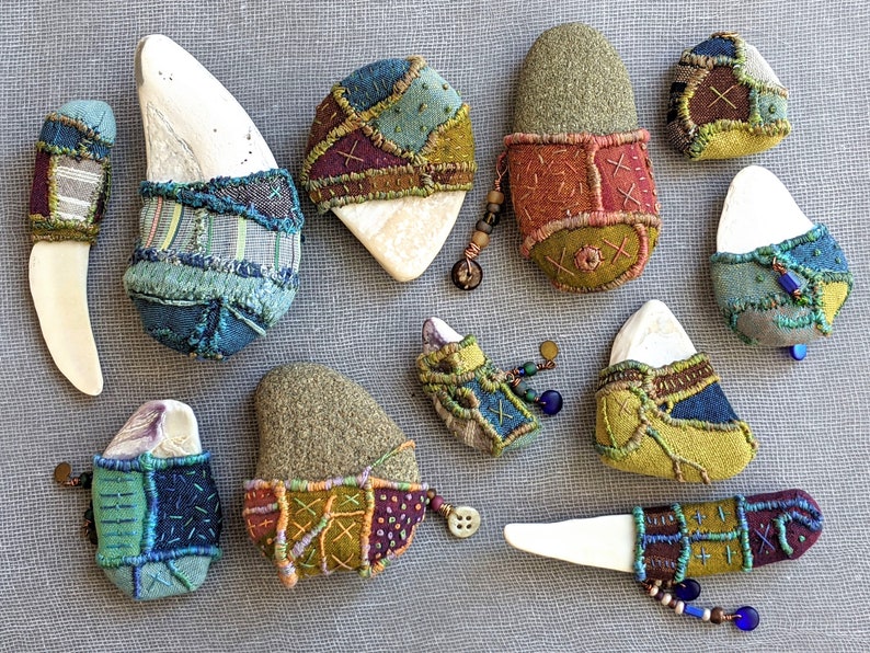 Objects of Comfort Talismans PDF Tutorial Pattern Hand Stitched One-of-a-Kind Talismans from Stones, Shells and Fabric. image 7