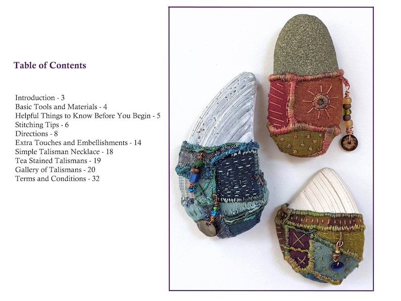 Objects of Comfort Talismans PDF Tutorial Pattern Hand Stitched One-of-a-Kind Talismans from Stones, Shells and Fabric. image 4