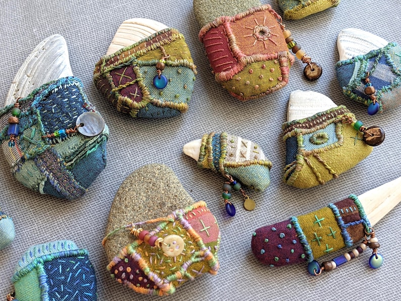 Objects of Comfort Talismans PDF Tutorial Pattern Hand Stitched One-of-a-Kind Talismans from Stones, Shells and Fabric. image 8