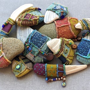 Objects of Comfort Talismans PDF Tutorial Pattern Hand Stitched One-of-a-Kind Talismans from Stones, Shells and Fabric. image 5