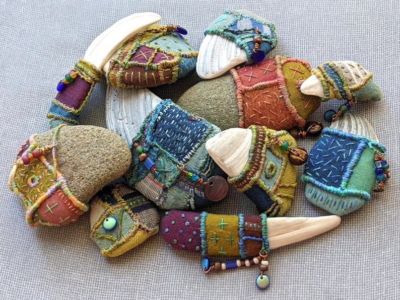 Objects of Comfort Talismans PDF Tutorial Pattern Hand Stitched One-of-a-Kind Talismans from Stones, Shells and Fabric. image 5