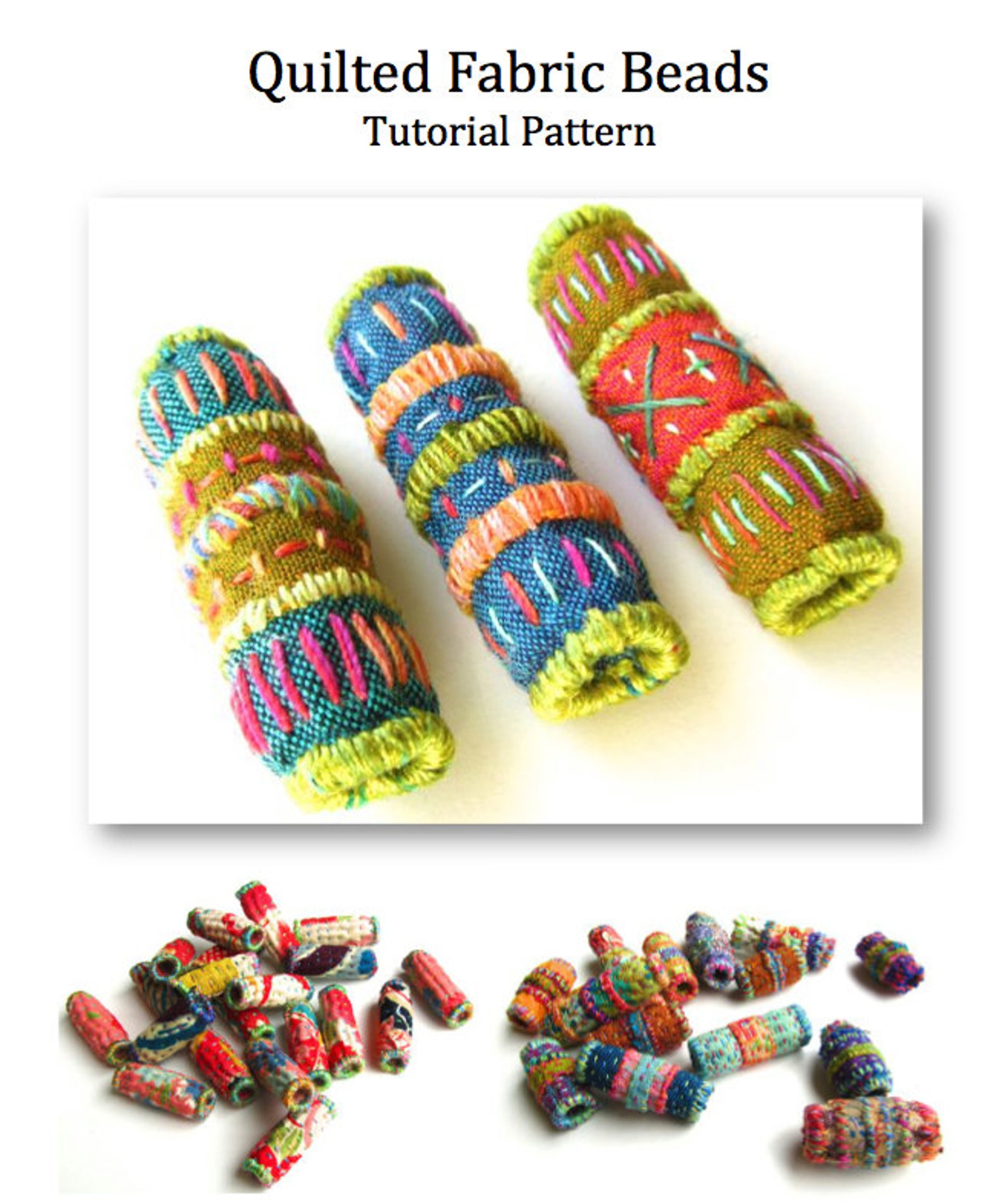 Quilted Fabric Beads PDF Tutorial Pattern. Embroidery Bead Etsy