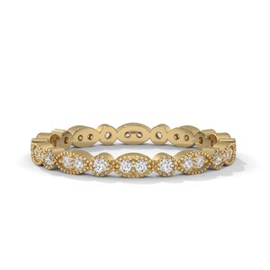 1,4 mm Vintage Full Eternity Lab Grown Diamond-trouwring 14K massief gouden Milgrain art-deco verlovingsring set sierlijke band voor haar.