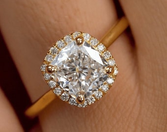 2.00 Carat Lab Grown Cushion Diamond Halo Engagement Ring | 14K Gold