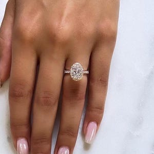3CT Oval CVD Lab Grown Diamond Hidden Halo Engagement Ring, IGI Certified Oval Diamond Anniversary Ring, Solid Gold, Wedding Ring For Her.
