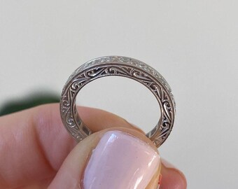 Princess Cut Lab Grown Diamond Eternity Ring, Vintage Solid Gold Band