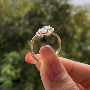 2 CT Double Pear Lab Grown Diamond Engagement Ring, 14K Solid Gold, Prong Setting Proposal Ring, Toi et Moi Promise Ring For Her.