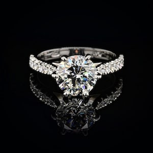 2.50 CT Round Cut Lab Grown Pave Band Hidden Halo Diamond Engagement Ring, Lab Created F/VS Minimalist Ring IGI Certified Anniversary Gift.