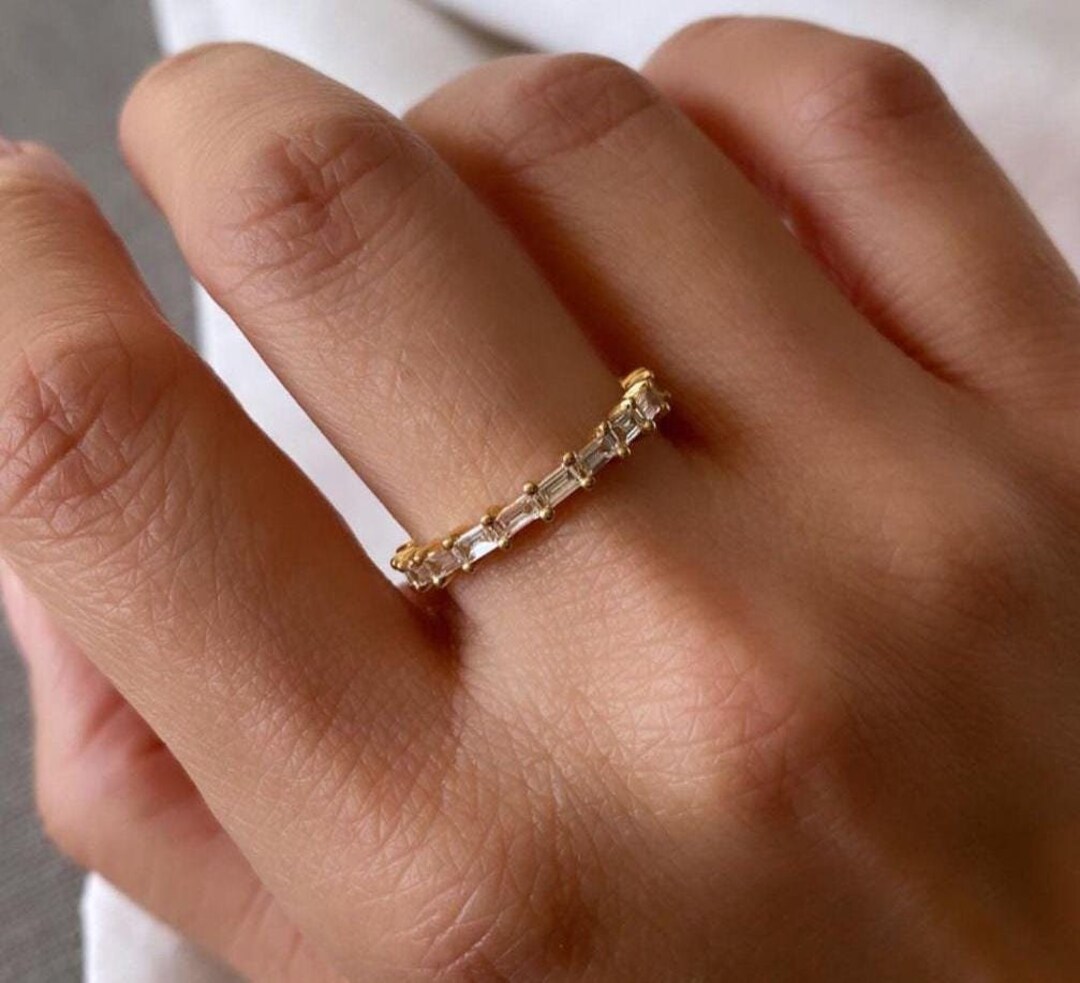 Lab Grown Diamond Baguette Eternity Band, Solid Gold Ring - Etsy