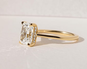 2.40 Carat Radiant Cut Lab Grown Diamond Engagement Ring with Hidden Halo
