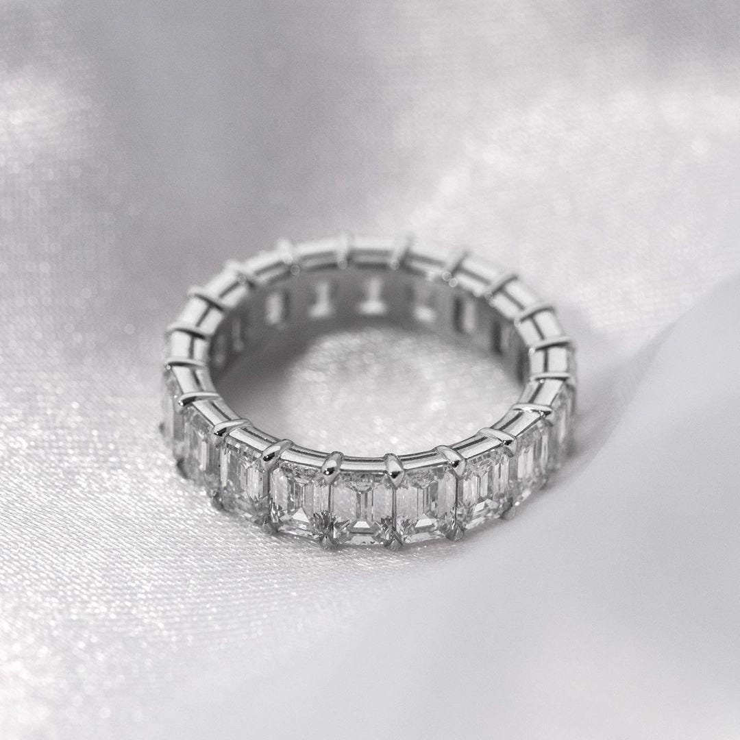Emerald Cut Lab Grown Diamond Wedding Band, White Gold Bridal Ring - Etsy