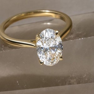 TULIP Style 3 CT F Color VS1 Clarity IGI Lab Grown Oval Cut Lab Diamond Engagement Ring, Hidden Halo Ring For Her.